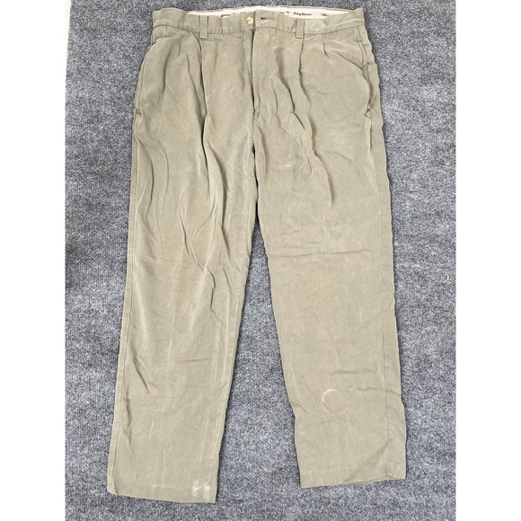 Vtg TOMMY BAHAMA Relax 100% Silk Trouser Pant Men 38 Green Pleated Coastal - Picture 1 of 8
